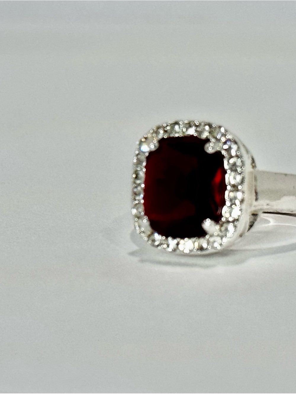 Sterling Silver Red Garnet Halo Cocktail Ring